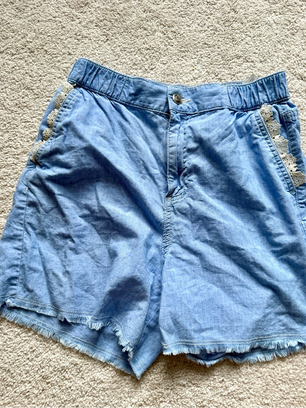 Zara Light Blue High Rise Denim Shorts with Elastic Waist